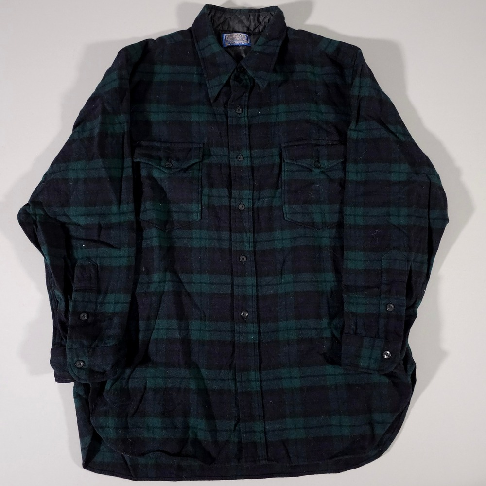 Pendleton Flannel Shirt Mens XL Green Black Watch Plaid Wool Vintages 50s